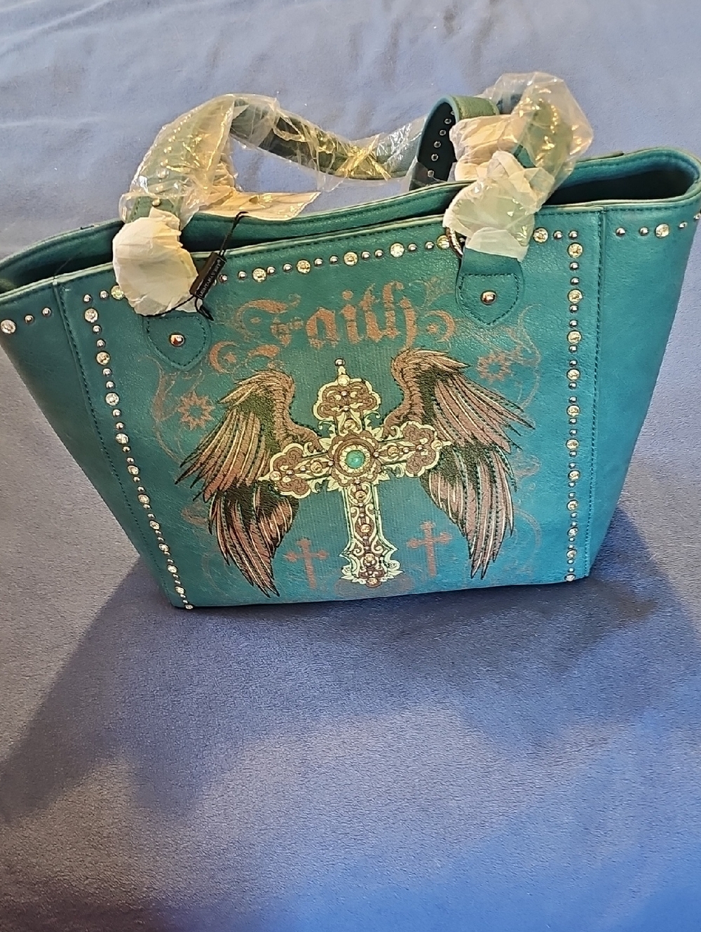 NWT Montana West Conceal Carry Embellished Turquoise Winged Cross Purse Handbag